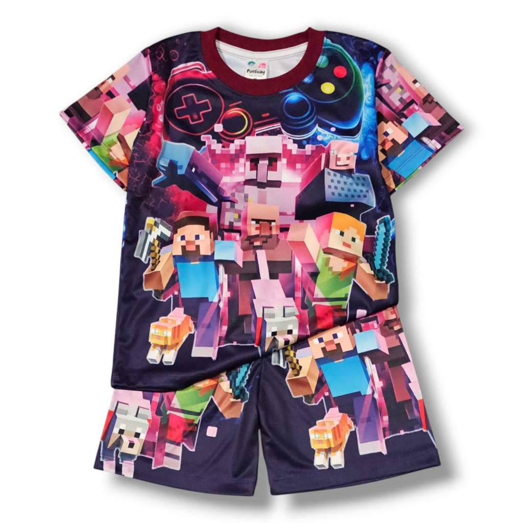 (M986#2) เสื้อผ้าเด็ก เสื้อแขนสั้น+กางเกงขาสั้น ลายเกม วิดิโอเกม เลโก้ ผ้าไมโครเกรดA ชุดเด็กแฟชั่น ชุดเด็กลายการ์ตูน
