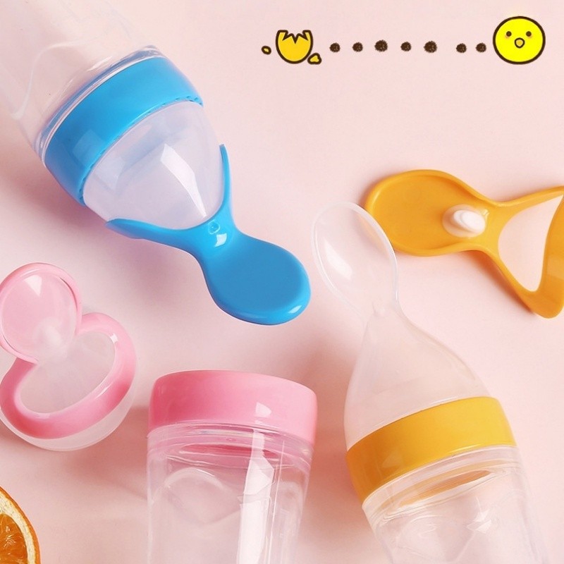 ช้อนป้อนอาหารเด็ก อ่อนนุ่ม ขวดซิลิโคน ขวดนมบีบ แบบพกพา ช้อนป้อนอาหาร 90ml ป้อนอาหารซีเรียลและอาหารเหลว