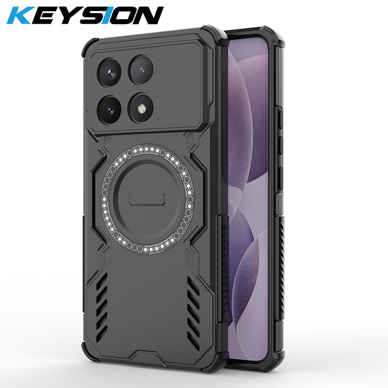 KEYSION Hollow การกระจายความร้อนสําหรับ POCO F6 Pro Hard PC Magnetic Cooling กันกระแทกฝาครอบโทรศัพท์สําหรับ Xiaomi POCO X6 Pro 5G