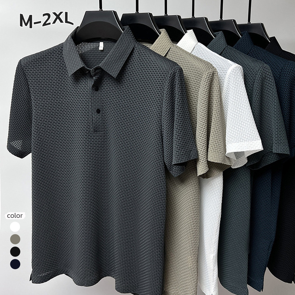 KINGMEN 👕 POLO เสื้อโปโลแขนสั้น เสื้อยืดคอปก มีเทกเจอร์ ผ้าice silk บางเบา ใส่แล้วเย็นเหมือนติดแอร์ พร้อมส่งจากไทย