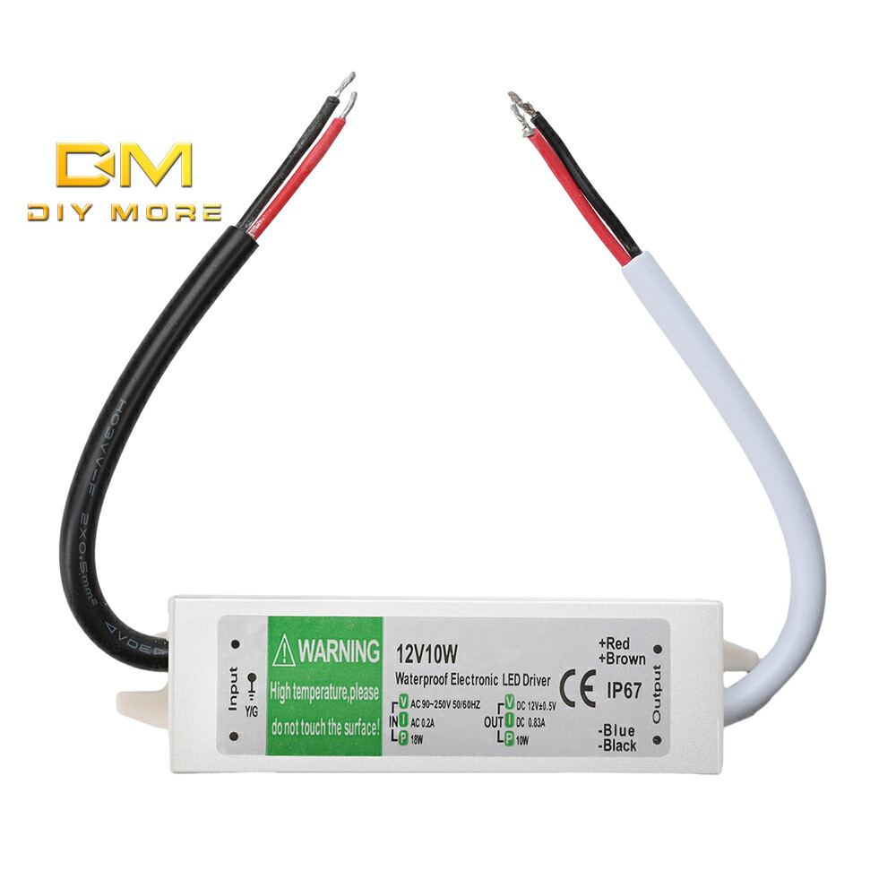 DIYMORE AC 90-250V ถึง DC 12V แหล่งจ่ายไฟกันน้ํา IP67 10W 15W LED Driver Switching Power Supply สําหรับไฟ LED Strip