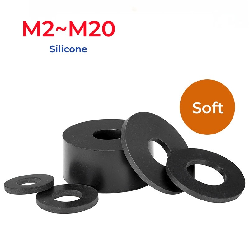 M2 M2.5 M2.7 M3 M4 M5 M6 M8 M10 M12 M16 M20 สีดําซิลิโคนแบน Pad เครื่องซักผ้ายางนุ่มซีลปะเก็น