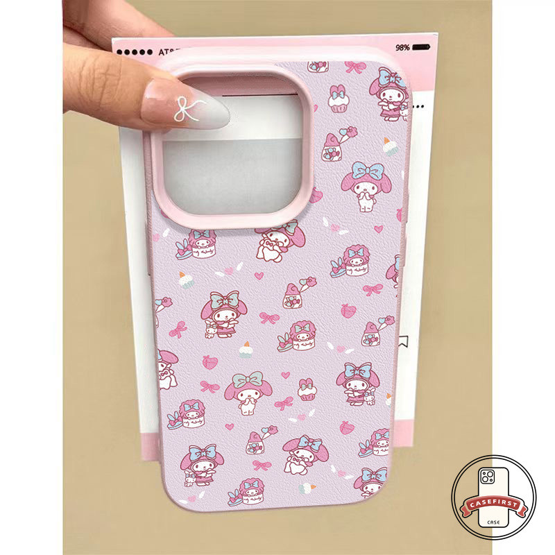 เต็มหน้าจอการ์ตูนเมโลดี้สีชมพูโบว์โบว์หนังนุ่ม เคส IPhone 11 14 15 13 12 16 Pro Max XR 7Plus XS Max 8 7 16 15 14 Plus X