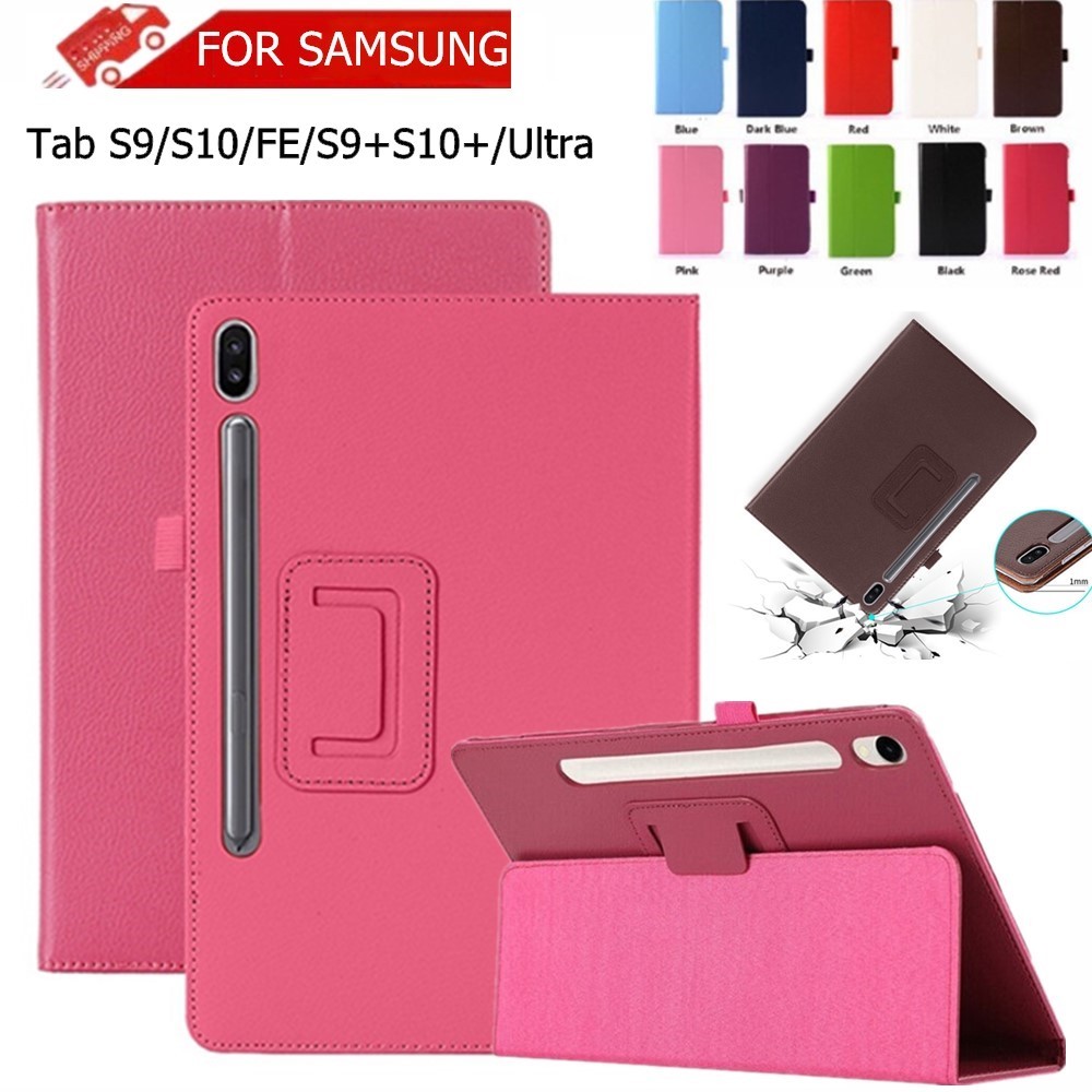 ขาตั้งหนังสําหรับ Samsung Galaxy Tab S9 S10 FE Plus S9+ S10+ Ultra 14.6" 11.0" 10.9" SM-X510 X526B X710 X816 พับ Flip Folio ฝาครอบกันกระแทก