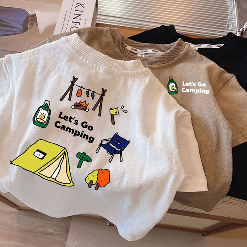 สินค้าพร้อมส่ง เสื้อยืดแขนสั้นเด็ก สไตล์เกาหลี ลายแคมป์ปิ้ง ฝ้าย100% สำหรับเด็กชาย-หญิง น้ำหนัก 6-40 กก. ฤดูร้อน 2025 - รูปที่ 7