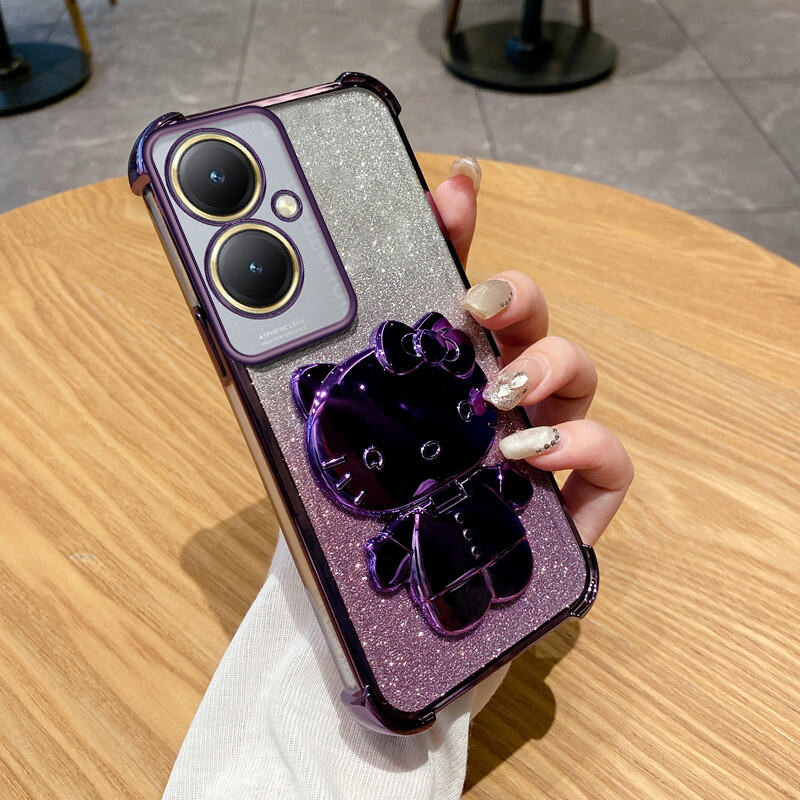 สําหรับ Vivo Y36 4G 5G Y35 Plus 4G Y27 4G 5G Y76S Y76 5G Y100i V2249 Casing Kitty Cat Mirror Stand B