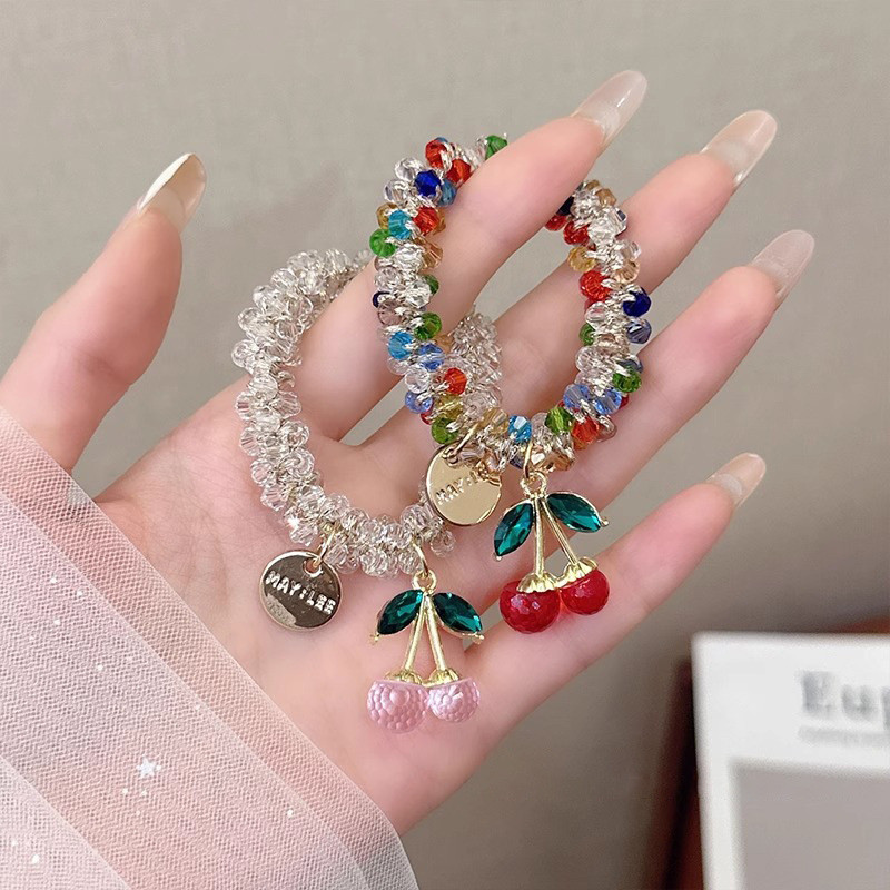 สร้อยข้อมือคริสตัลสี พลอยเทียม แบบคู่-ใช้ผูกผม 2025
