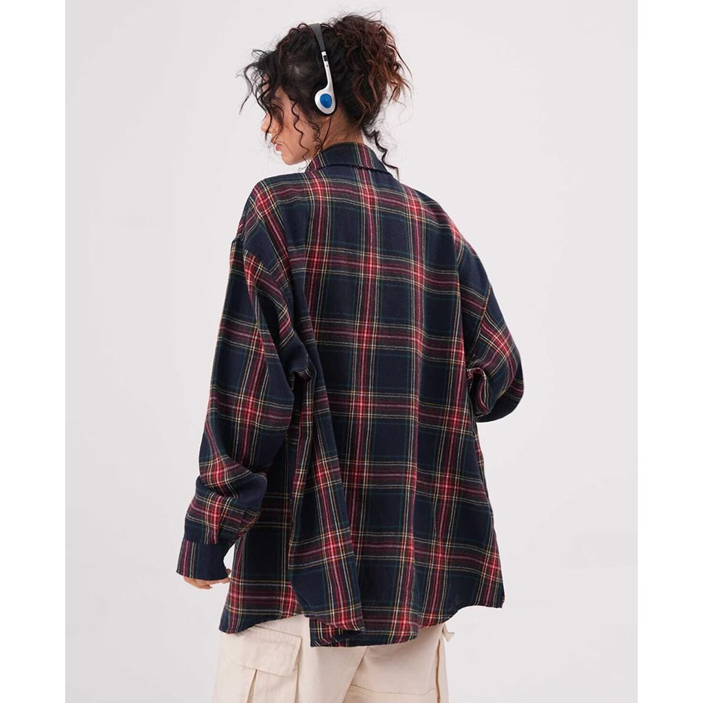 PannoFluxus ใหม่เสื้อลายสก๊อตอเมริกันย้อนยุคหลวมสบายๆแปรงออกแบบที่มีคุณภาพสูงสไตล์เป็นกลาง - รูปที่ 4