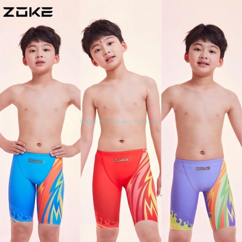 ZOKE BoysQuick-Dry Anti-Chlorine กางเกงว่ายน้ําการแข่งขันชุดว่ายน้ําสําหรับเด็กและวัยรุ่น