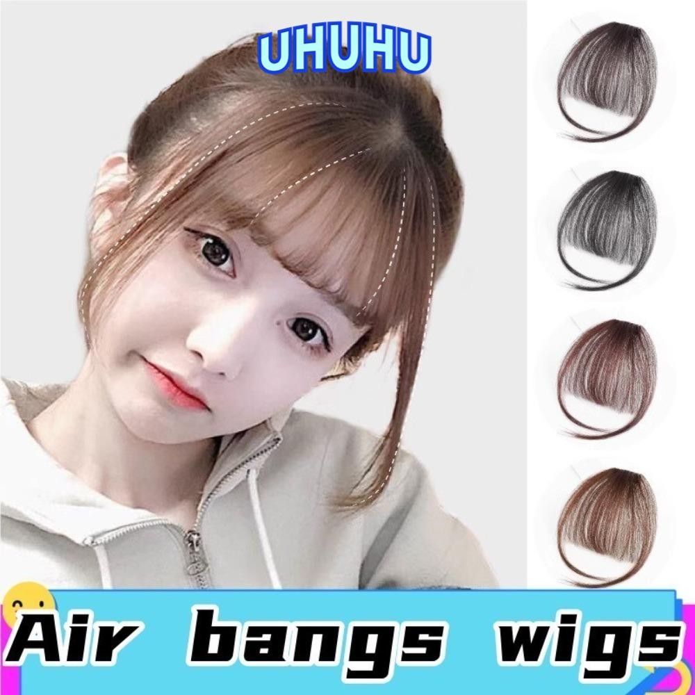 UHUHU Air Bangs Hairpiece, สีดําสีน้ําตาลสังเคราะห์ Mini Fake Bangs, ผู้หญิงสําหรับสาว Hairpiece Ext
