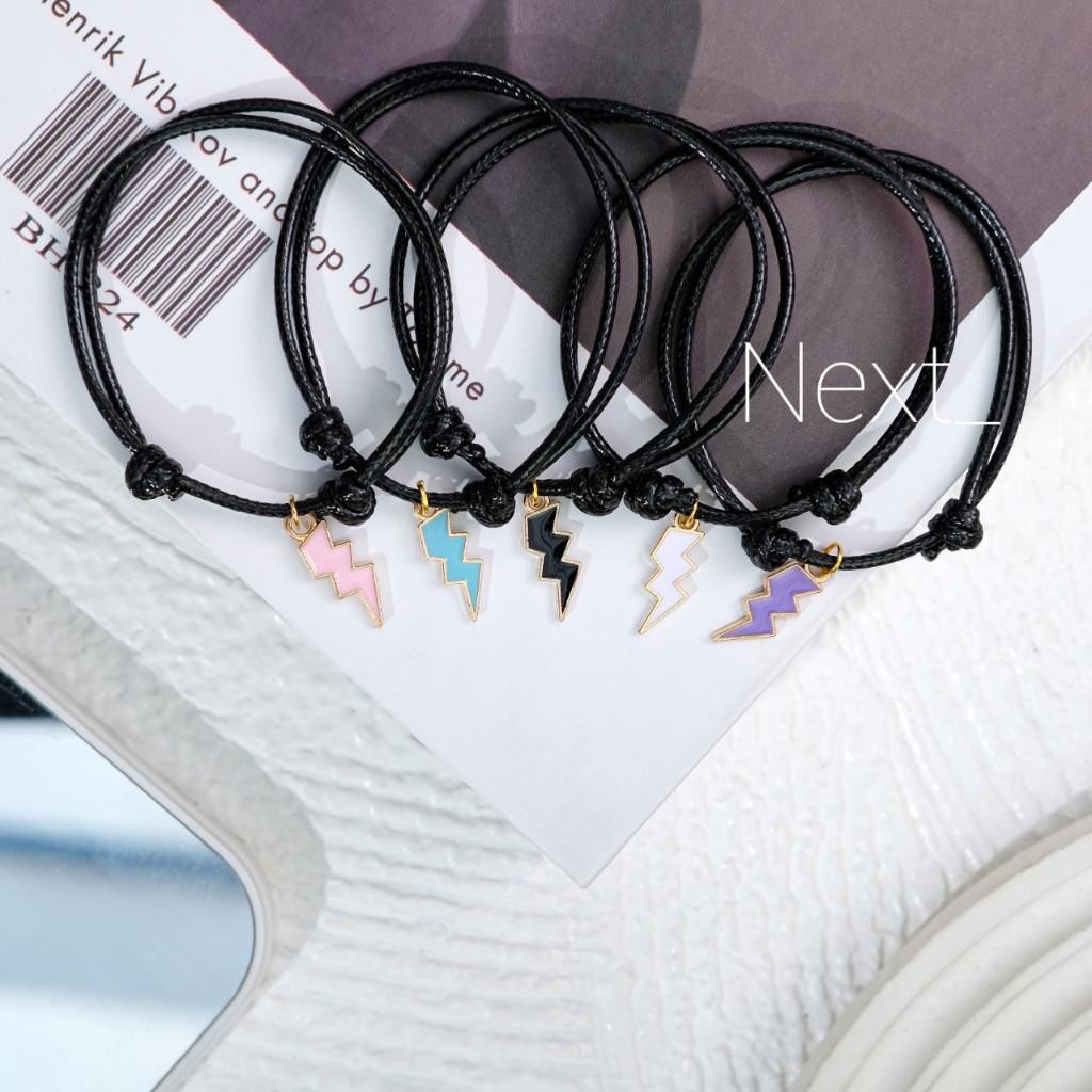 Bestie Couple Best Friend Bracelet สามารถคู่ แฟนเกาหลี จี้ Black Lightning Acc Syahfana