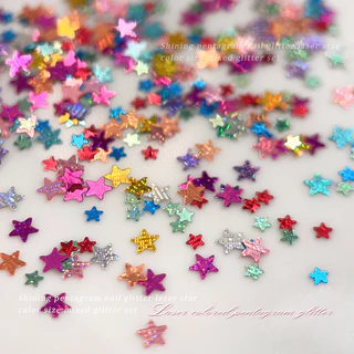 ดาวห้าแฉกที่มีสีสันผสมแต่งเล็บเลื่อมเลเซอร์ดาวบางเฉียบทําเองอุปกรณ์เสริมเล็บแพทช์