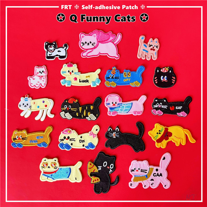 ☸ แพทช์สติกเกอร์ติดด้วยตนเองแมวตลก 1 ชิ้น DIY เหล็กบนเย็บเสื้อผ้ากระเป๋าอุปกรณ์เสริมตกแต่งป้ายแพทช์