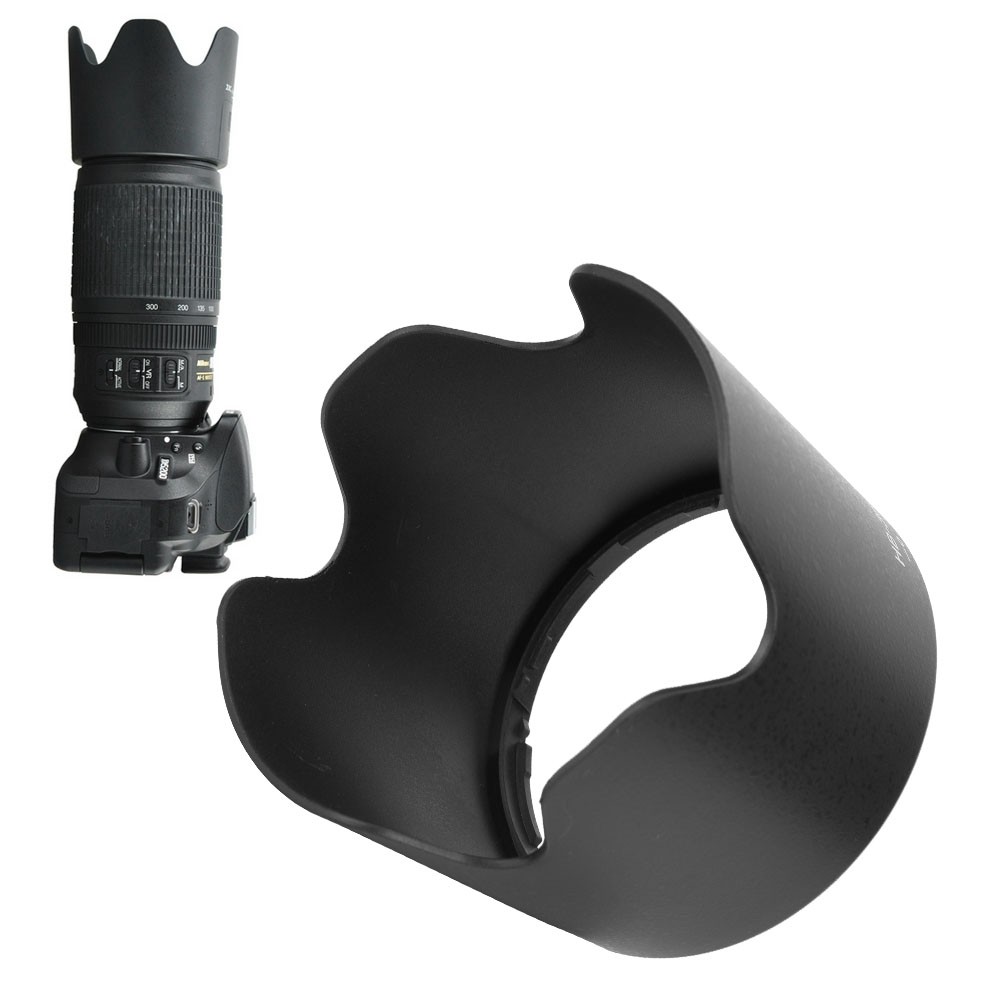ABS LENS HOOD PORTABLE MOUNT สีดำมีน้ำหนักเบา 1 ชิ้นเฟอร์นิเจอร์ต่อวันสำหรับ Nikon AF-S 70-300 มม.