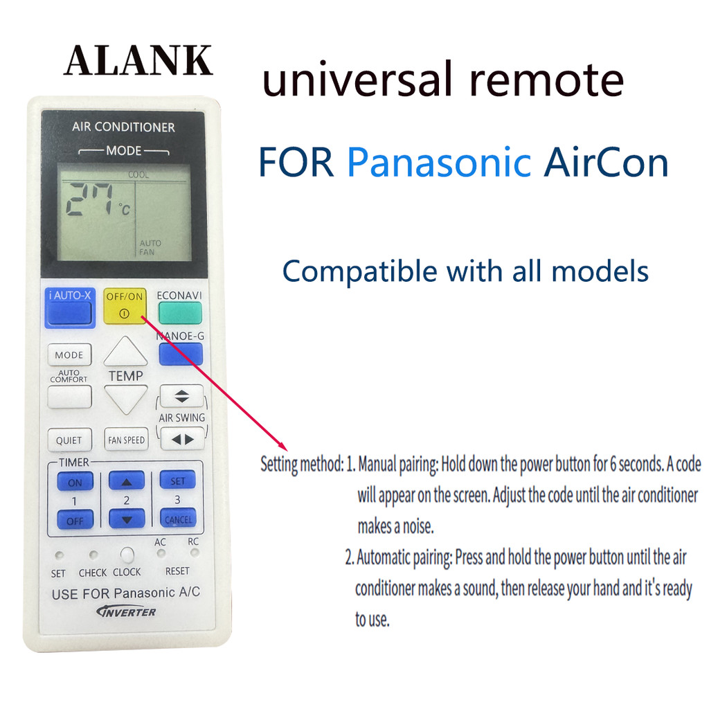 ALANK รีโมทคอนโทรล Universal Panasonic AirCon ใหม่เข้ากันได้กับทุกรุ่น (เครื่องปรับอากาศแยกที่ใช้งานได้)