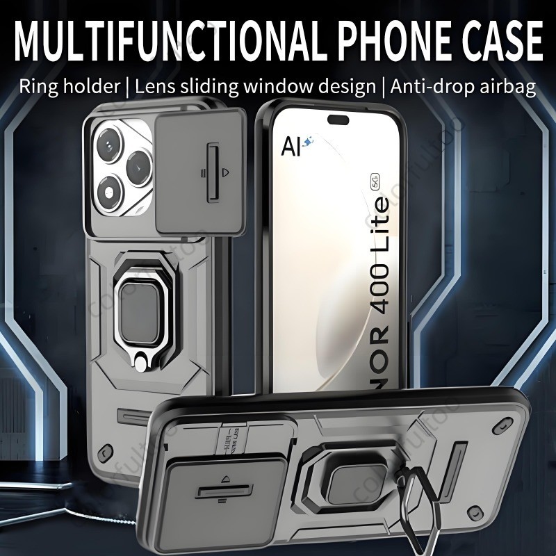 Honor 400 Lite 2025 เกราะปลอกกันกระแทกสําหรับ Honor 400 Pro 400Lite 400Pro Honor400 Push Pull สไลด์ป้องกันกล้องเคสโทรศัพท์ Hard PC กันชน Anti-fall Stand Holder ฝาหลัง
