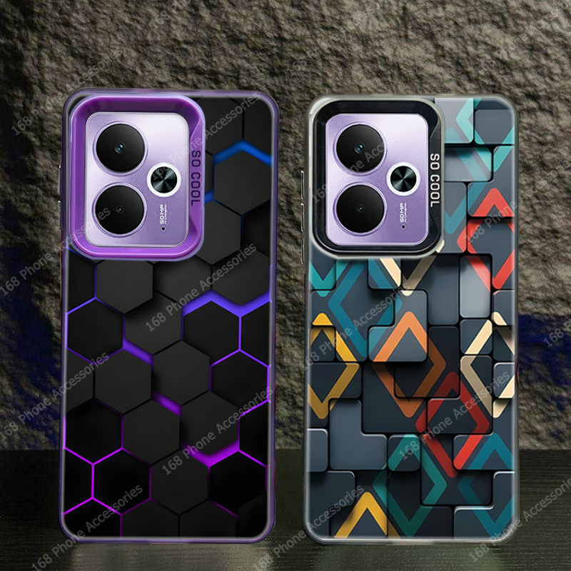 เคส Realme 14T 14 5G เคสเทตริสลูกบาศก์สามมิติด้านแข็งเทคโนโลยีสุดหล่อกันกระแทกเคสโทรศัพท์พร้อมกล้องป้องกันสําหรับเด็กผู้ชายนักเรียนผู้ชาย