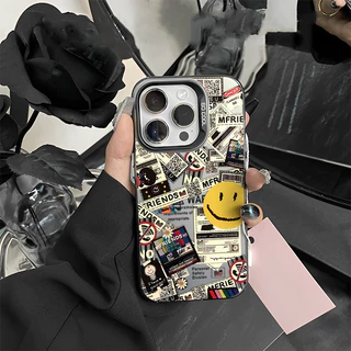เคสไอโฟน13 หนังสือพิมพ์ยิ้มเคสโทรศัพท์พรีเมี่ยม For iPhone 11 12 14 15 16 Pro MAX 14 15 Plus XR XSMAX 7Plus เคสกันตกหล่น