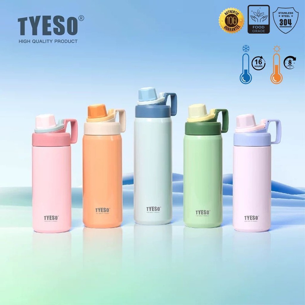 TYESO ขวดสแตนเลสไทโซ ขนาด 600ml 750ml 900ml ใส่เครื่องดื่มได้ เย็น&อุ่น ดีไซน์มาสำหรับยกดื่ม SUS304.