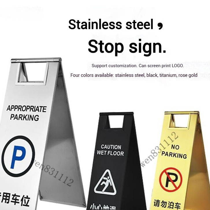New Foldable Stainless Steel Parking Sign Notice A-shaped Caution Wet Floor Warning Sign
