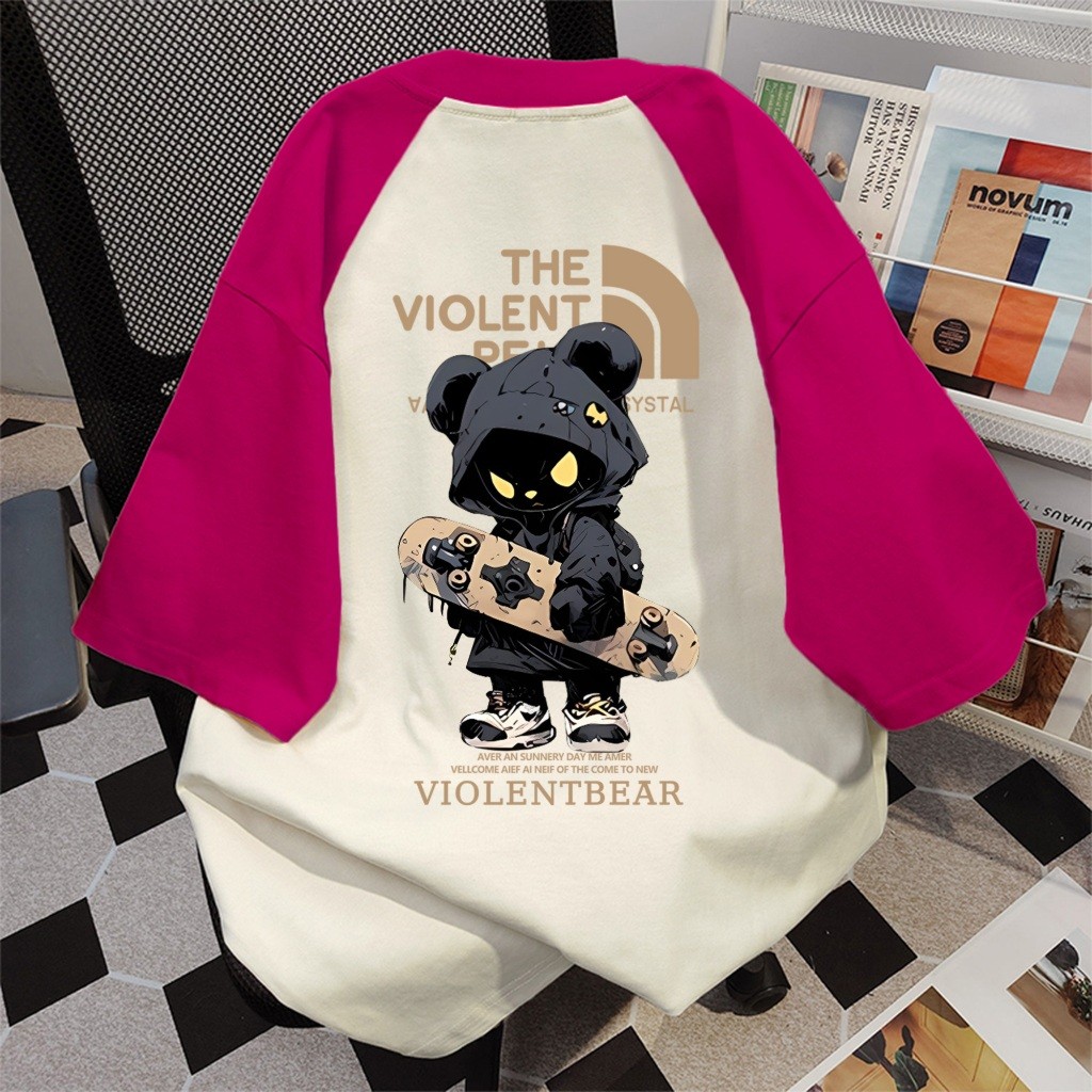 T42.SHOP เสื้อทูโทน เสื้อน่ารัก สื้อยืด oversize โคตรนุ่ม ผ้าคอตตอน ลาย "THE VIOLENT" สินค้าใหม่2025