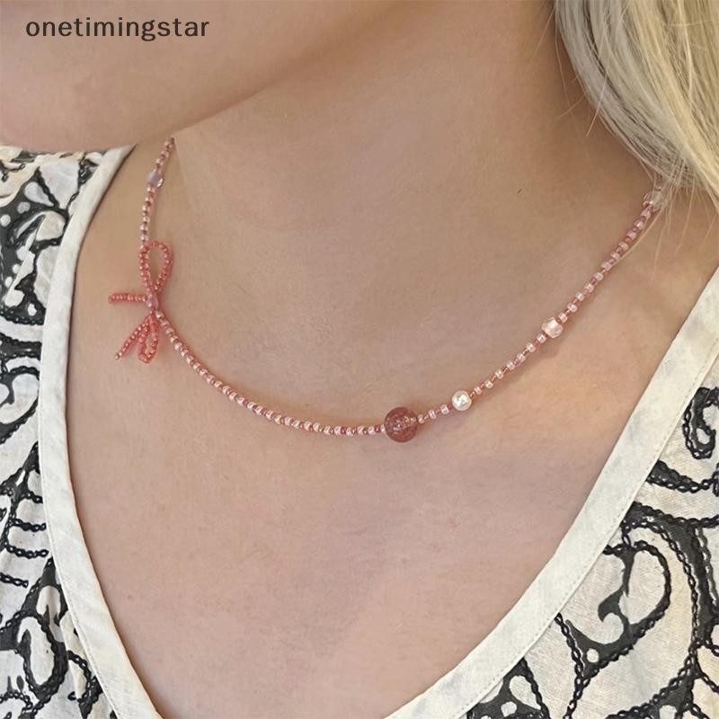 Onetimingstar Handmade บางลูกปัด Bow Knot จี้สร้อยคอผู้หญิงฤดูร้อนเครื่องประดับของขวัญ OMS