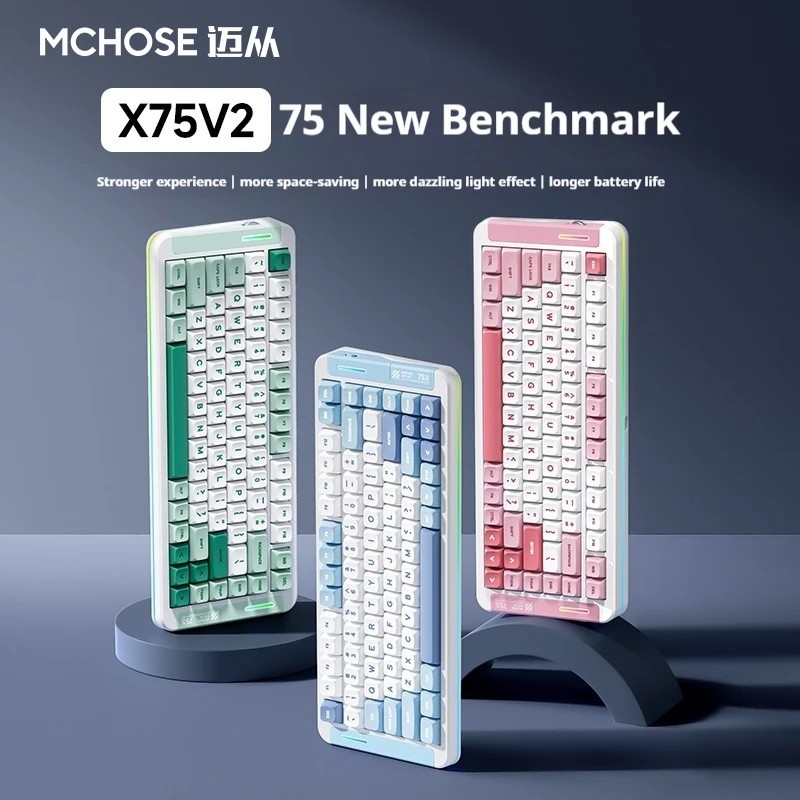 MCHOSE X75 V2 75% Tri-Mode Mechanical Keyboard 8000mAh RGB Light Hot-Swappable Ergonomic Design 360 