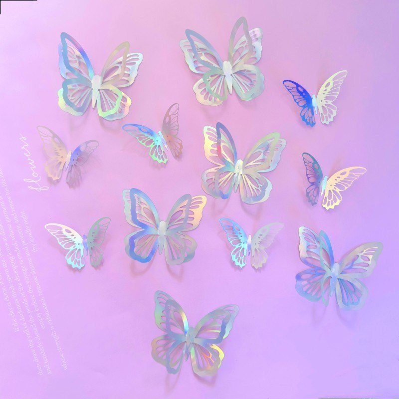 สติกเกอร์ผีเสื้อกระดาษ 12 ชิ้น สำหรับงานแต่งงาน-ตกแต่งผนัง-เค้ก (ใหญ่+กลาง 4 ชิ้น/แบบ)