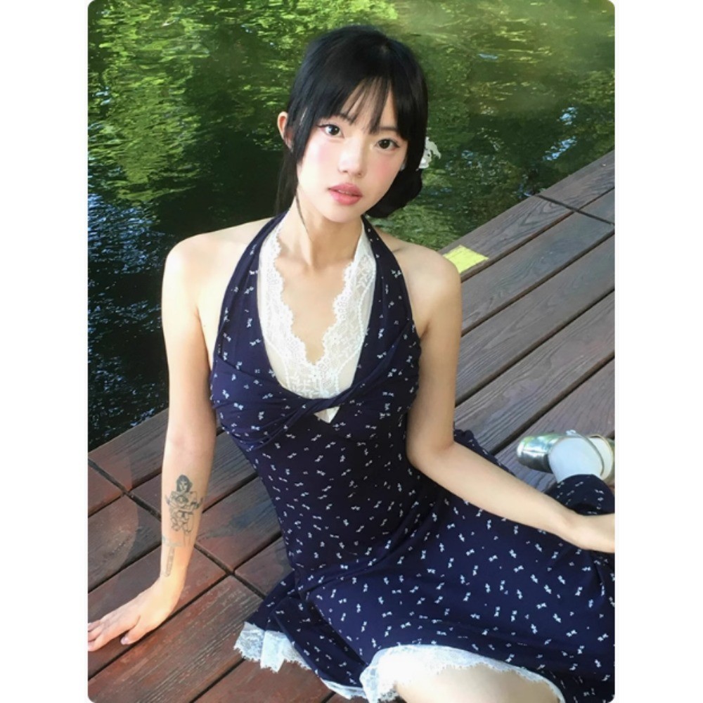 ความปรารถนาบริสุทธิ์สาวร้อน ลูกไม้การประกบกันชุด สไตล์ฮ่องกงย้อนยุคเชือกแขวนคอคอดอกไม้ห่อก้นกระโปรงสั้น จัดส่งในกรุงเทพฯ - รูปที่ 6