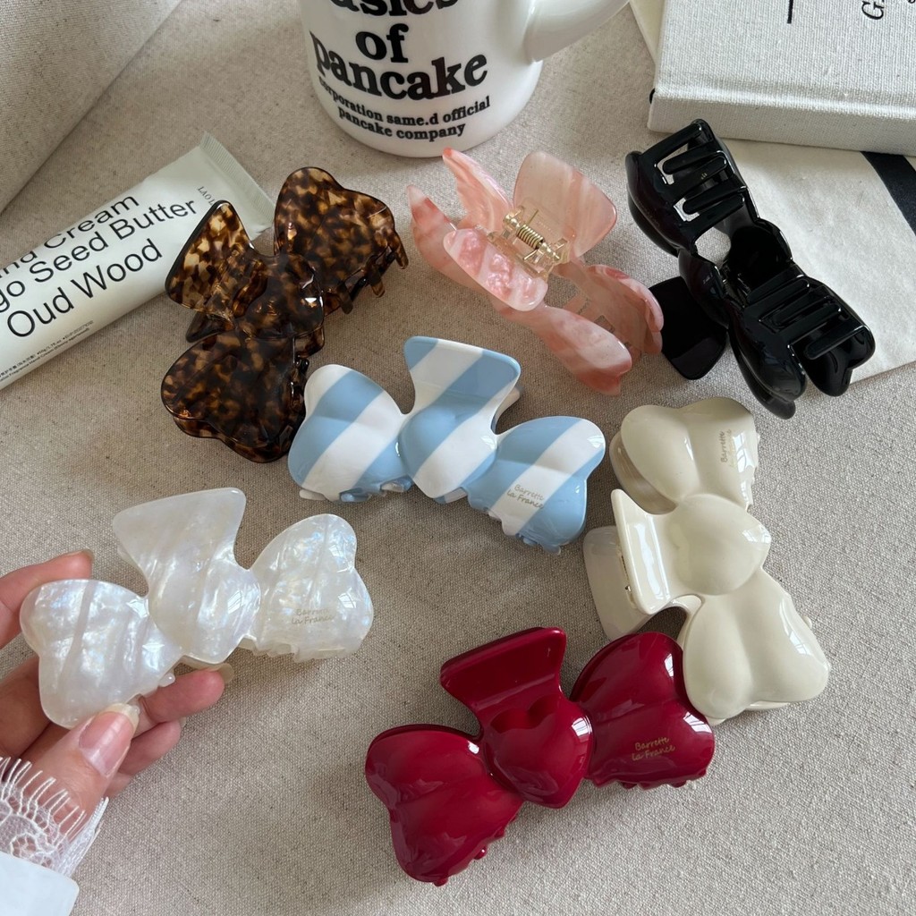 INS ฝรั่งเศส Acetate โบว์ขนาดใหญ่คลิปฉลามอารมณ์หวานกิ๊บเรียบง่าย Barrette ผู้หญิงแฟชั่น Retro Accessiies