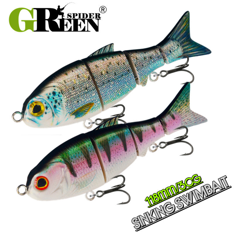 GREENSPIDER Swimbait 118mm30g Multi Joint Lure Sinking Bionic ปลาว่ายน้ํา Pesca Bass Treble Hook ปลาคาร์พตกปลาเหยื่อ Hard
