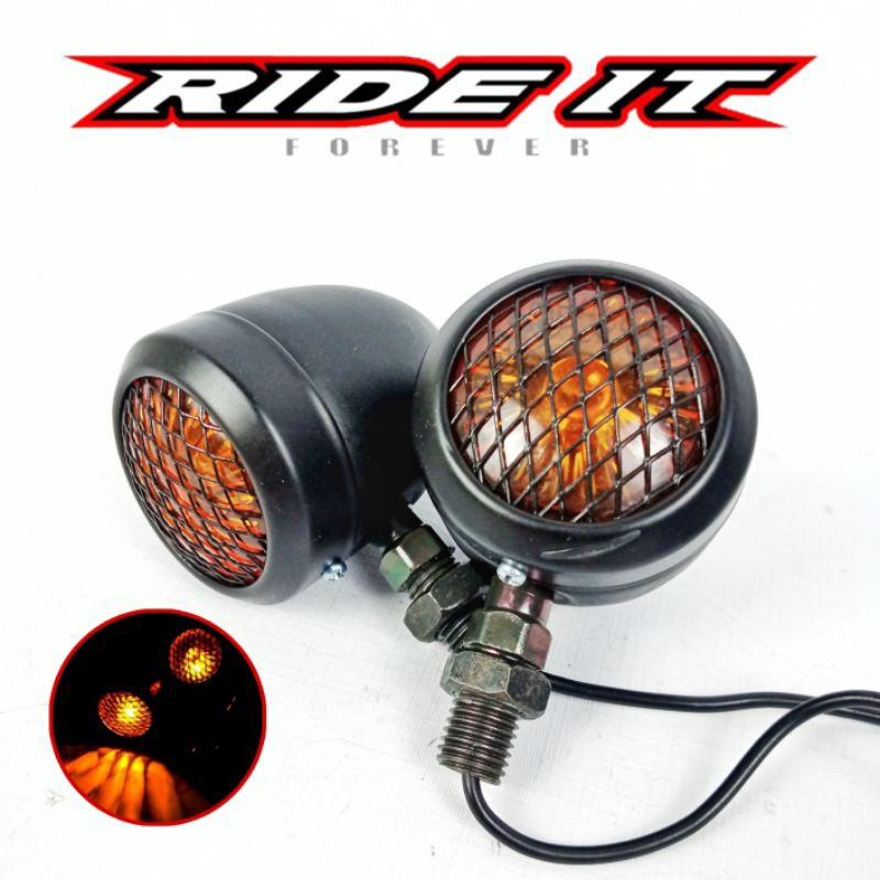 ไฟเลี้ยว Acipi สีดํา กระจกนูน Reteng CB Classic Ride It