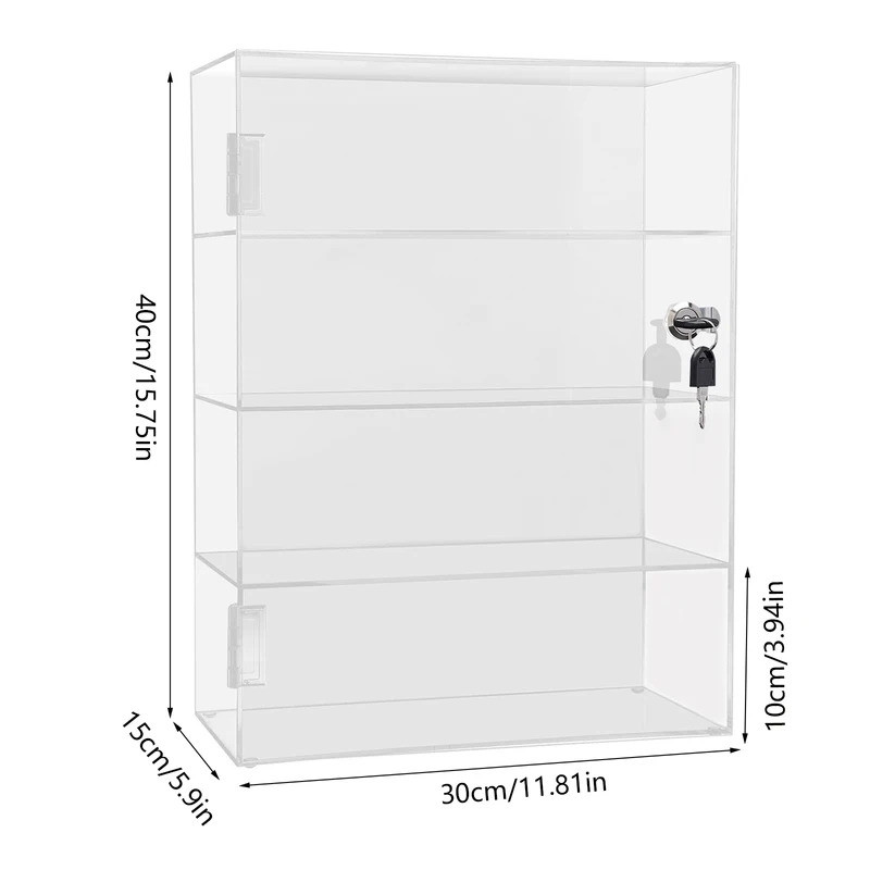 Clear Acrylic Display Case Countertop Box Shelves Showcase with Lock Dustproof display Books, Magazi