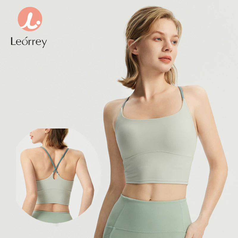 Leorrey เสื้อชั้นในฟิตเนสโยคะ สายเดี่ยวไขว้หลัง เสริมฟองน้ำ