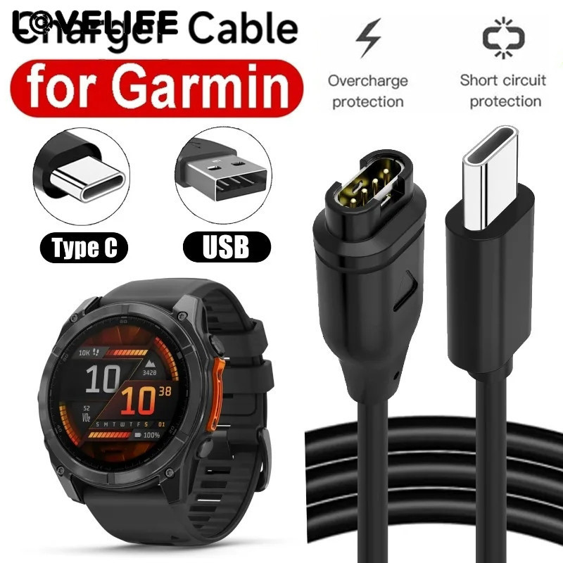 [AUTO&3C]สายชาร์จเข้ากันได้กับ Garmin Fenix 8/7/5X/6S Pro, Quick Charge 3.0 Type-C สายไฟที่มีความยาว 100 ซม., ป้องกัน PVC ป้องกัน