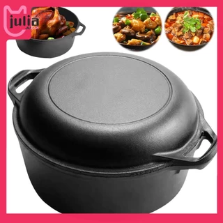 🚚กรุงเทพฯ🚚2 in 1 เตาอบดัตช์เหล็กหล่อพร้อมที่จับคู่เตาอบดัตช์หม้อ Skillet ชุดเครื่องครัวสําหรับขนมปังทอดเบเกอรี่ Camping BBQ