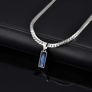 Vnox Simple Geometric Square จี้สแตนเลสสร้อยคอสําหรับผู้ชาย Blue Zirconia อินเทรนด์ NK.Chain เครื่องประดับ