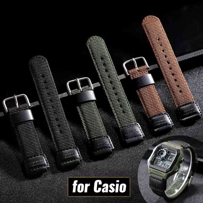 กีฬานาฬิกา 18 มม.สายนาฬิกาไนลอนสําหรับ Casio AE-1200 AE1300 SGW-300H AQ-S810W W-216H W-800H AEQ-110W W735H MRW-200H เปลี่ยนผ้าใบสําหรับชายสายรัดข้อมือ
