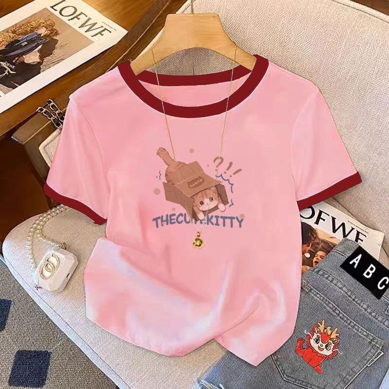 เสื้อยืดครอปคอกลมแขนสั้น ผ้าบางเบาใส่สบาย ทรงสลิมฟิตใส่แล้วผอมเพรียว พิมพ์ลายคาร์ทูนน่ารัก สไตล์สาวฮอตสุดชิค เหมาะสาวอ้ว - รูปที่ 2