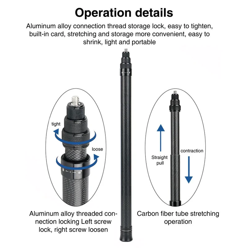 ไม้เซลฟี่คาร์บอนไฟเบอร์แบบขยายขนาด 300 ซม. สำหรับ Insta360 X5 X4 3 GO 3 Action 4 อุปกรณ์เสริมสำหรับไม้เซลฟี่ DJI OSMO Action5 Selfie Stick 3M thumbnail 9
