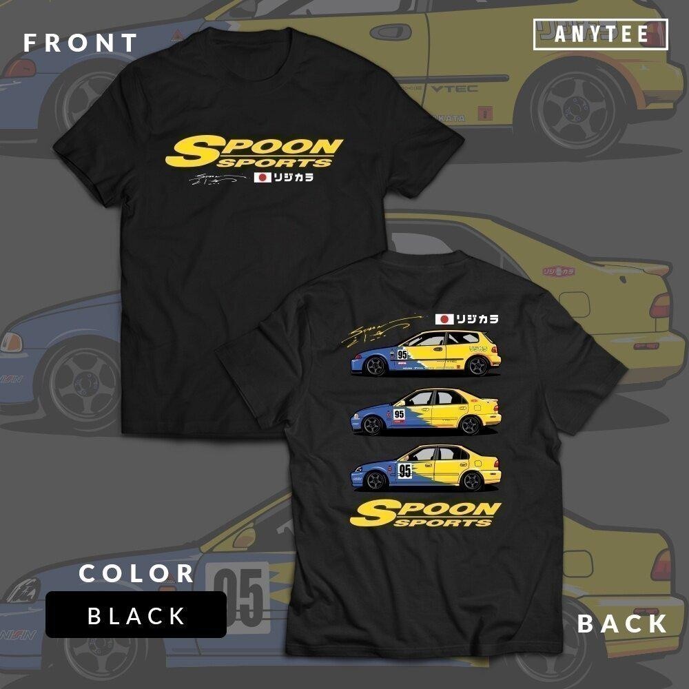 SPOON SPORTS x Honda Civic | เสื้อยืดสไตล์ญี่ปุ่นดัดแปลง | ผลิตที่แล้ว | ดีไซน์พิมพ์ลายรถสีดําเรียบง่าย | ผ้าคอตตอน100% ผ้าใส่สบาย | เป็นมิตรกับผิวหนังระบายอากาศได้ | ถนนอินเทรนด์รวมกันกับวิญญาณแข่ง | ไม่จํากัดเพศ | ขนาดครบ S-5XL