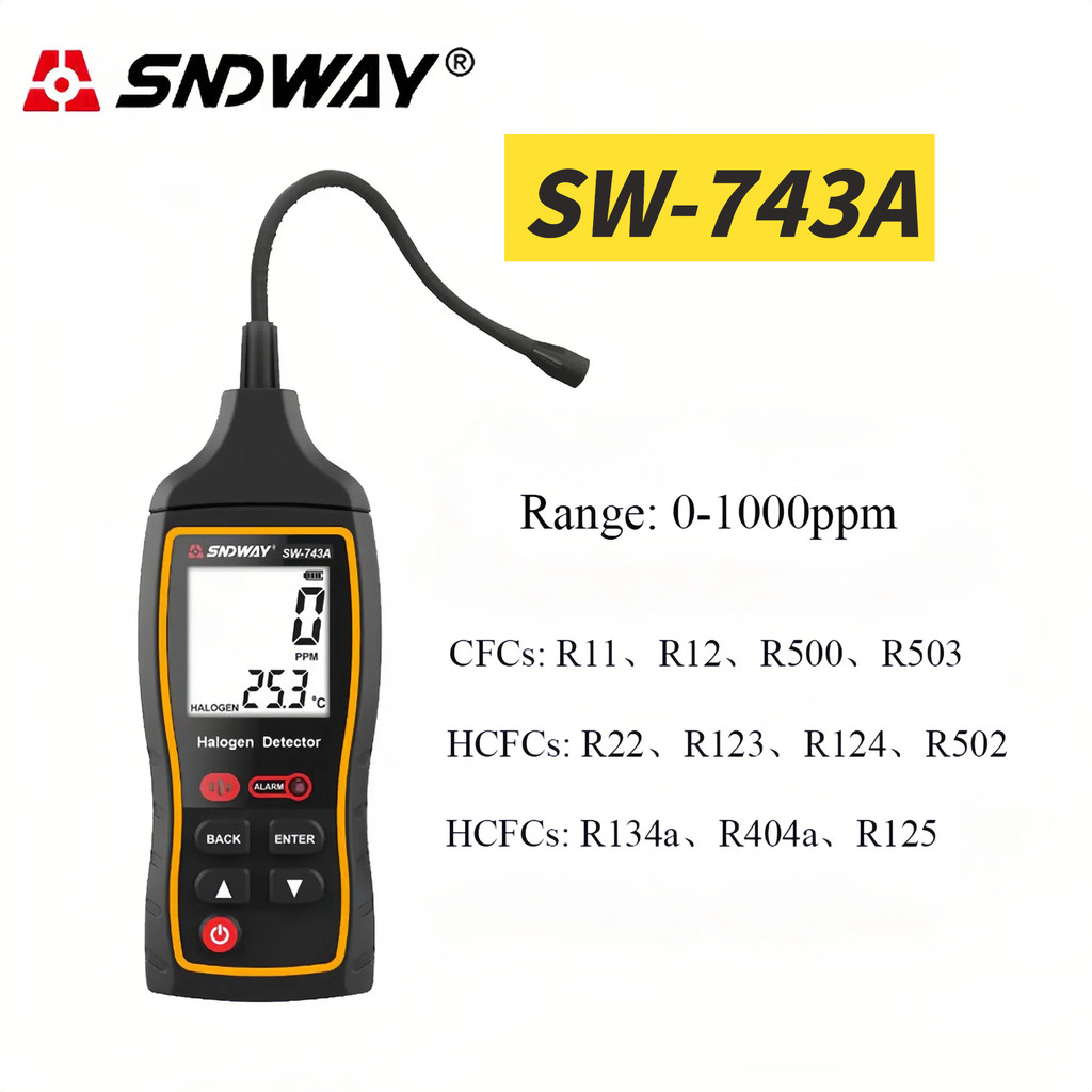 SNDWAY SW-743Aรุ่น, เครื่องตรวจจับการรั่วไหลของสารทําความเย็นเครื่องปรับอากาศ, เครื่องตรวจจับการรั่วไหลของฮาโลเจน, เครื่องตรวจจับฮาโลเจน, เครื่องตรวจจับการรั่วไหลของสารทำความเย็นสำหรับเครื่องปรับอากาศ