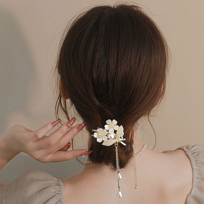 แฟชั่นดอกไม้มุกพู่กิ๊บสำหรับผู้หญิงหรูหราพร้อมอุปกรณ์แต่งผม - รูปที่ 2