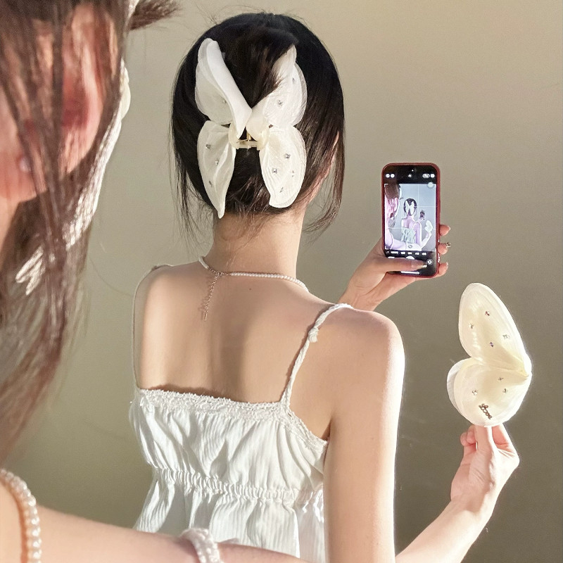 French Super Fairy Gauze Butterfly Hairpin หญิง 2025 ใหม่คลิปฉลามขนาดใหญ่ขั้นสูง Headdress