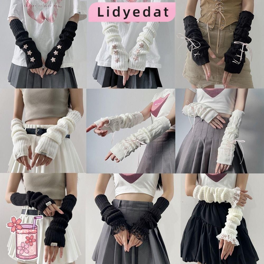LIDYEDAT165ถุงมือข้อมือยาว,แขนอุ่นแขนปลอมถุงมือถัก,แฟชั่นFingerless Finger Sleeves Coverสีดําสีขาวถุงมือครึ่งนิ้วสําหรับY2k Spice Girls