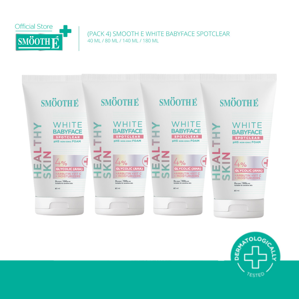 [แพ็ค 4] Smooth E White Babyface Spotclear ไวท์โฟมไม่มีฟอง รีเซ็ตผิวฉ่ำโกลว์ 40 / 80 / 140 / 180 ml