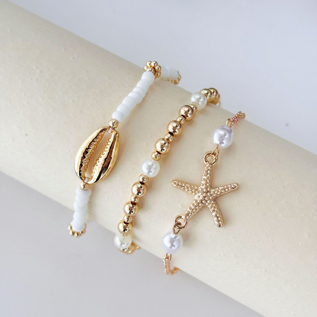 3 ชิ้น Shell Anklets ลูกปัด Shell Anklets สําหรับผู้หญิง, Shell Anklets,พร้อมปลาดาวลูกปัด Jewellery