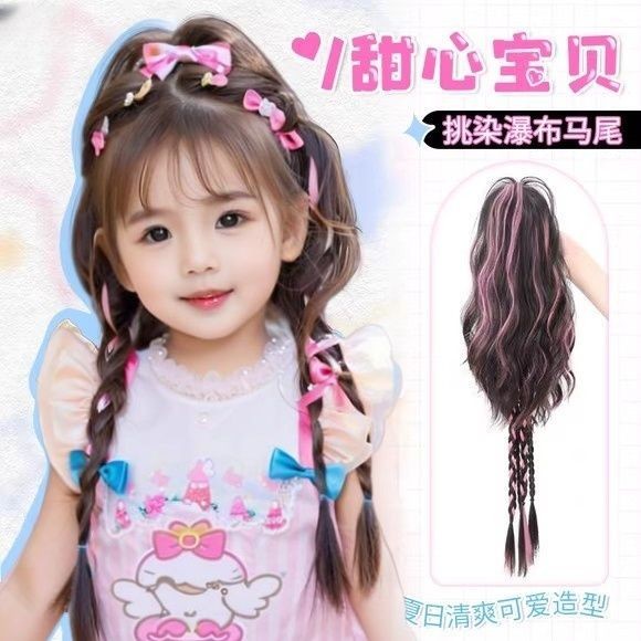 หางม้าสำหรับเด็ก คลิปหนีบผมสังเคราะห์ คลิปน้ำหวาน Y2K ผมเปียสำหรับเด็กผู้หญิง หางม้าสีสันสดใส