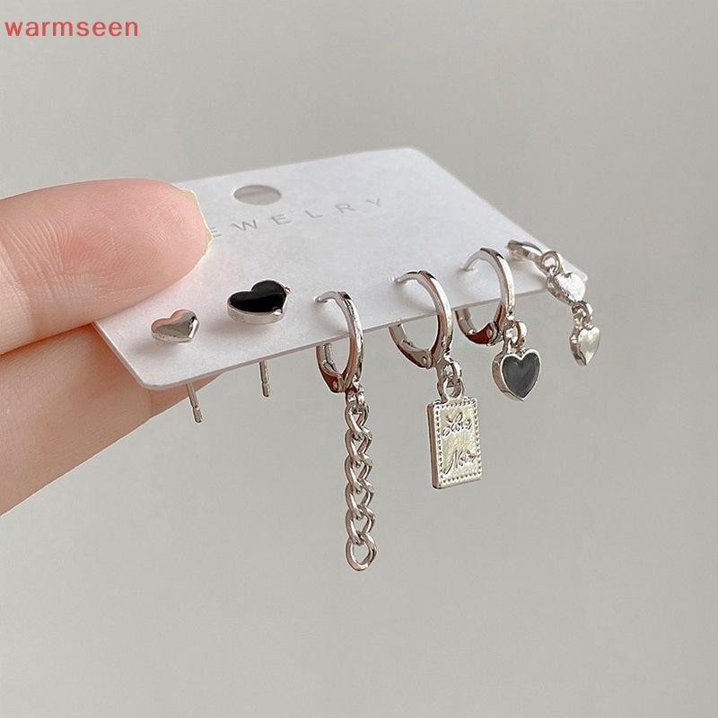 (warmseen) 6 ชิ้น Y2K ck ต่างหูหัวใจชุดสําหรับผู้หญิงสาว Vintage Aesthetic Studs เครื่องประดับอินเทร