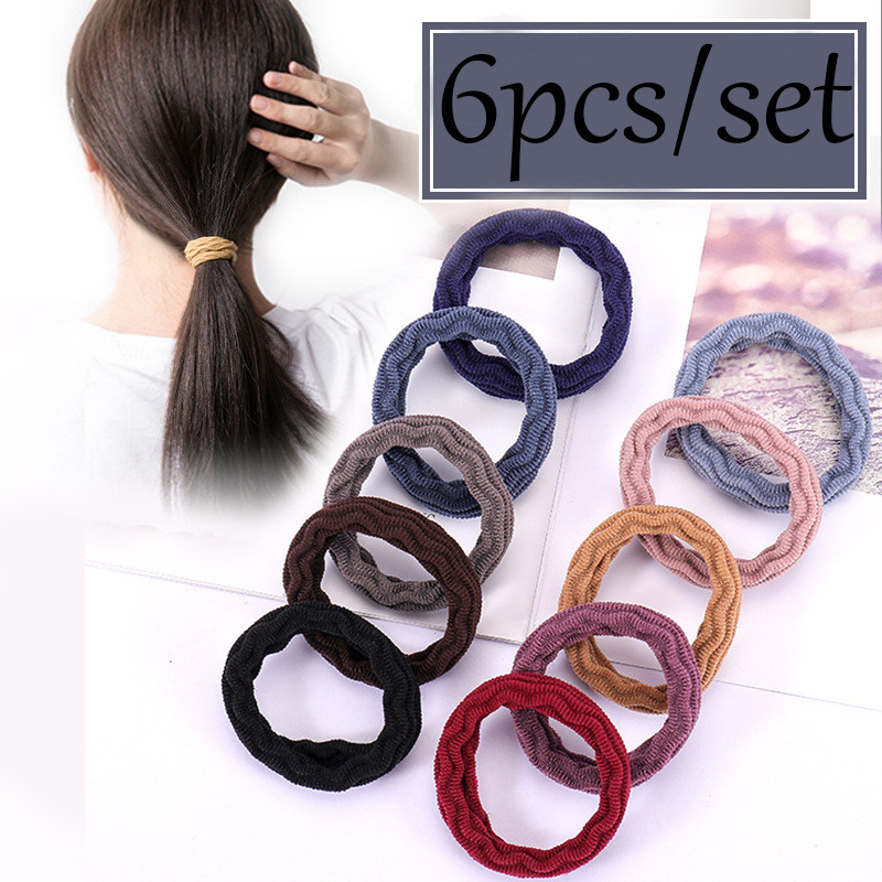 6 ชิ้น/เซ็ตสีทึบเชือกผมไม่มีรอยต่อยืดหยุ่นสูง Wave Hairband สาว Scrunchies อุปกรณ์เสริมผม